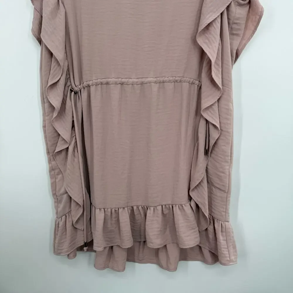 Sabina musayev Ruffled Pink mini Dress Short sleeve tie waist small sundress S - Picture 4 of 7